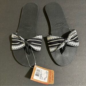 Havaianas St Tropez Fita Black White Thong Sandal Flip Flops Womens Sz 37-38